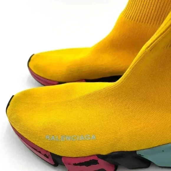 Balenciaga Speed High-Top Yellow  Sneakers in size 36EU /6 US women's- pre-loved - Picture 8 of 17